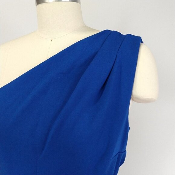 Halston Heritage Blue Mesh Inset One Shoulder Mini Dress Size M Bodycon New Year - Picture 4 of 14